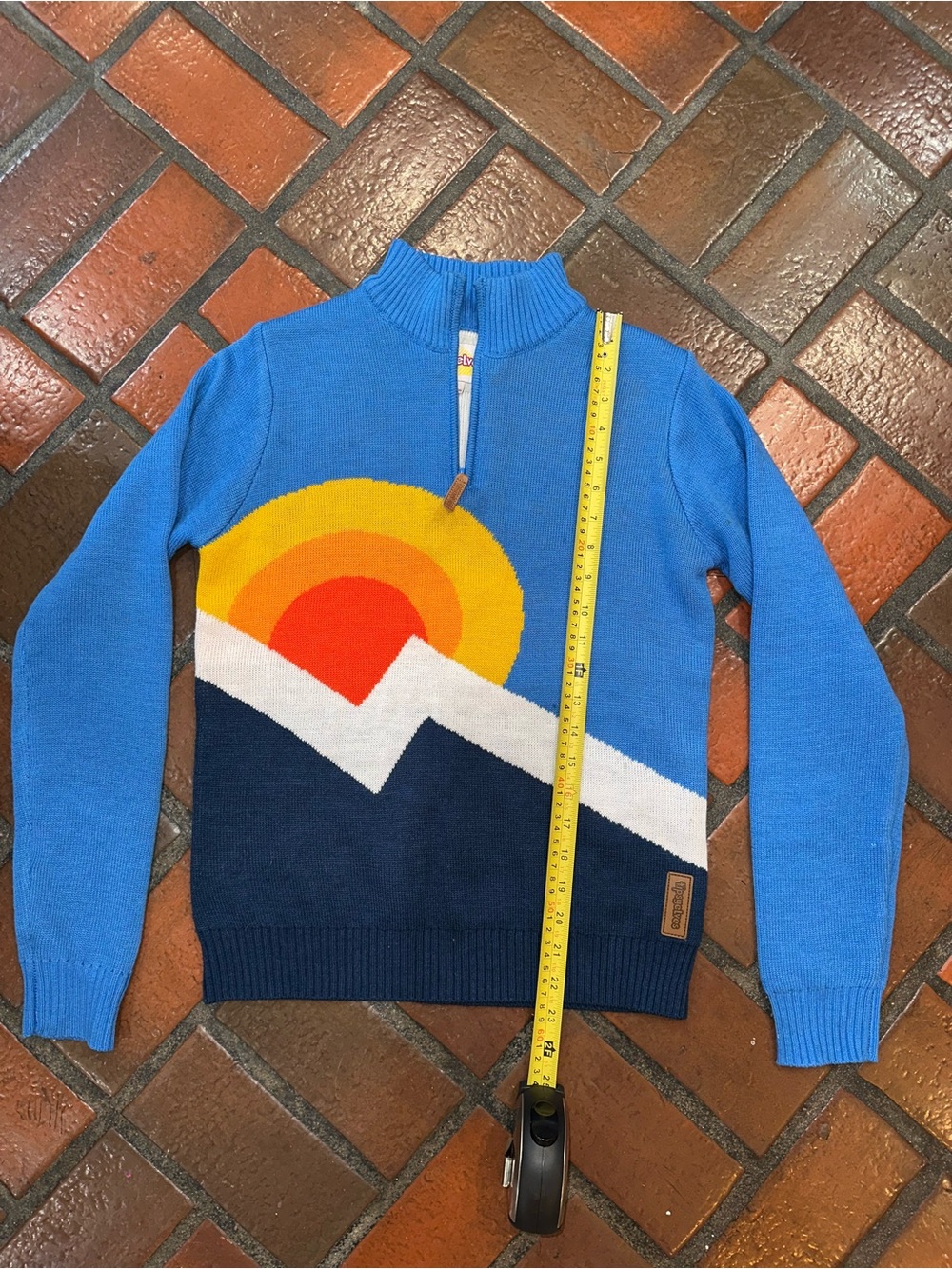 Tipsy Elves Blue Sunset Mountain Colorado Flag Zip Sweater Ski